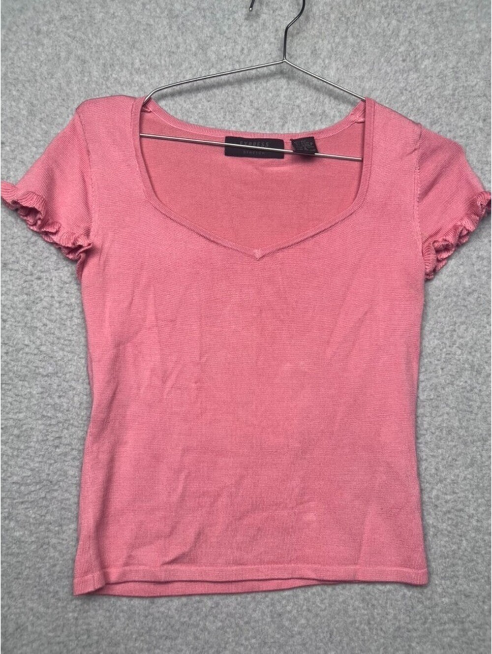 VTG EXPRESS World Brand Silk Blend Knit Top Womens S Pink Ruffle Sleeve Y2k